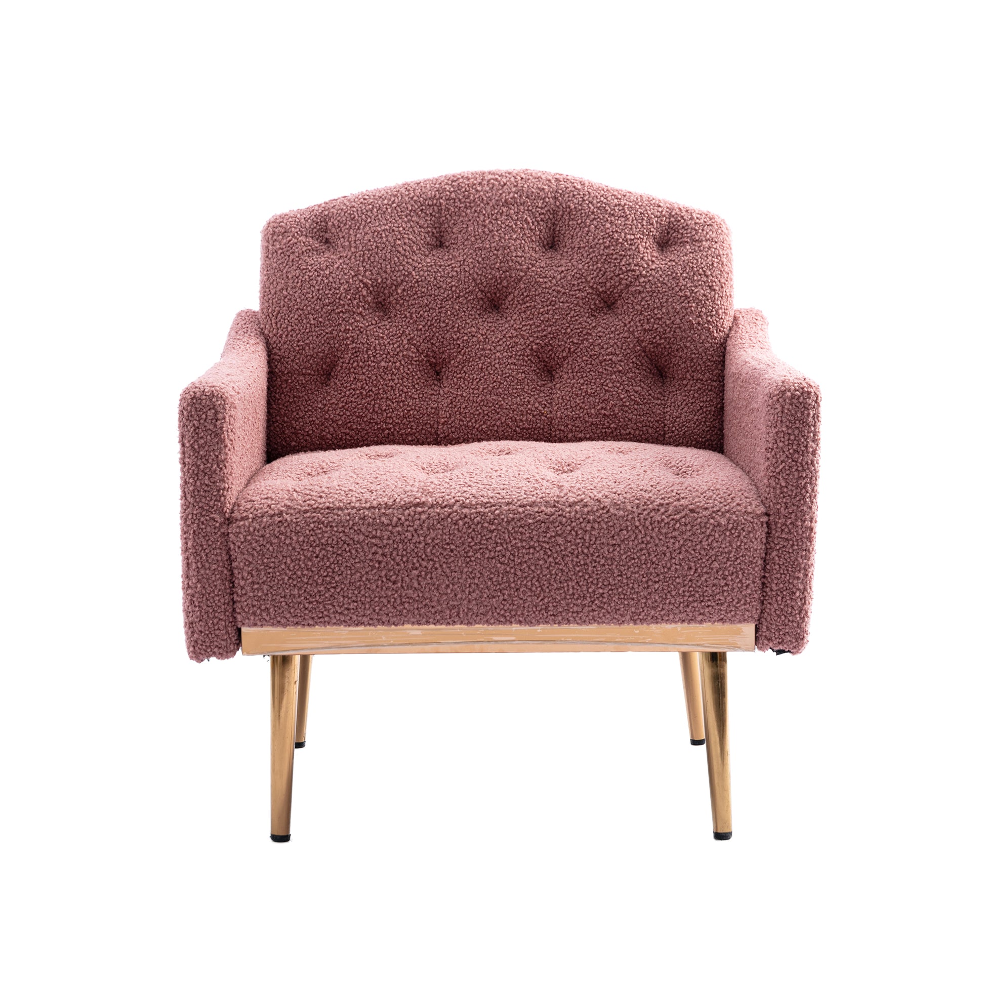 Coolmore Modern Accent Chair With Arms, Tufted Decorative Fabric Armchair With Gold Metal Legs, Upholstered Reading Chair For Living Room Bedroom Office Brush Pink Teddy Brush Pink Teddy Foam Teddy