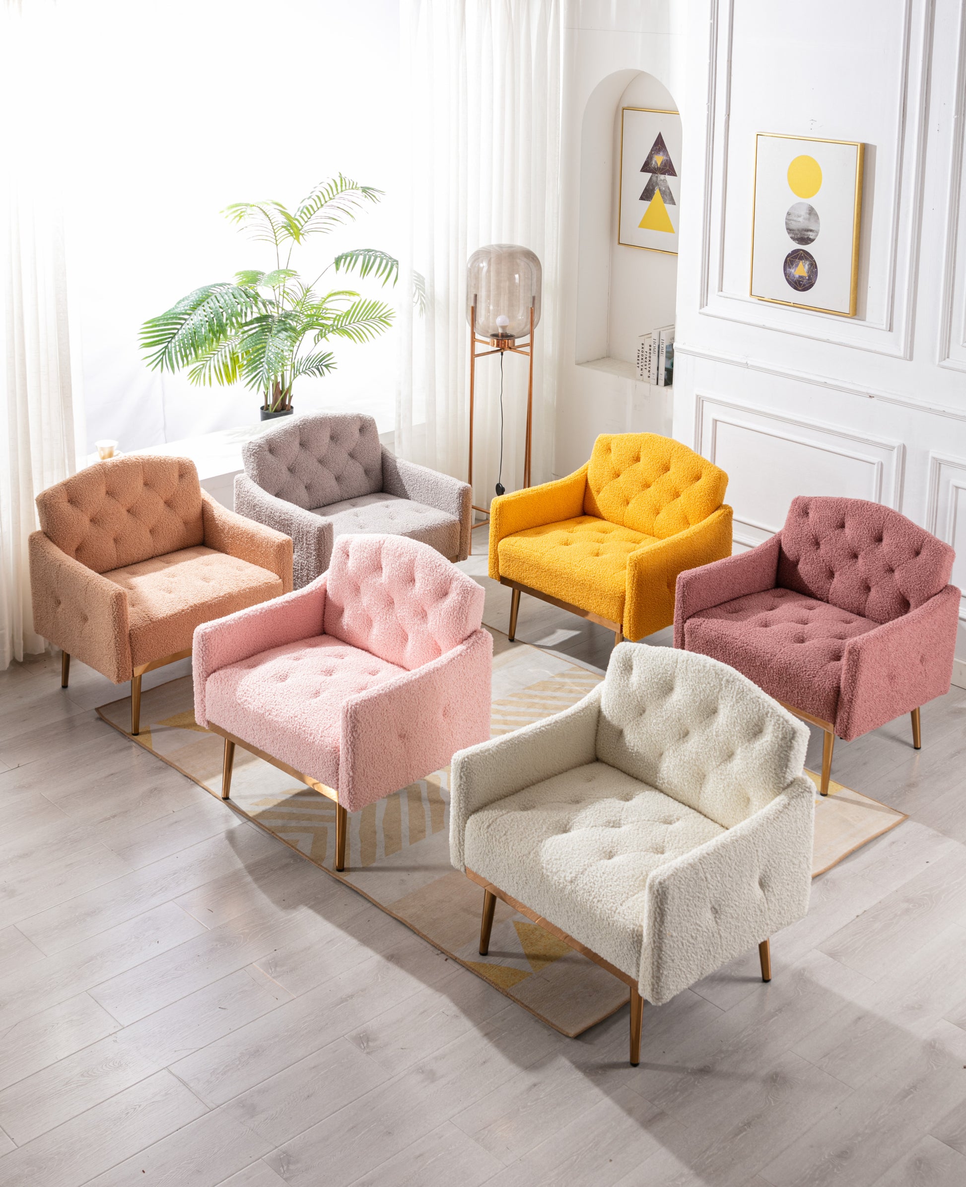 Coolmore Modern Accent Chair With Arms, Tufted Decorative Fabric Armchair With Gold Metal Legs, Upholstered Reading Chair For Living Room Bedroom Office Mustard Teddy Mustard Teddy Foam Metal