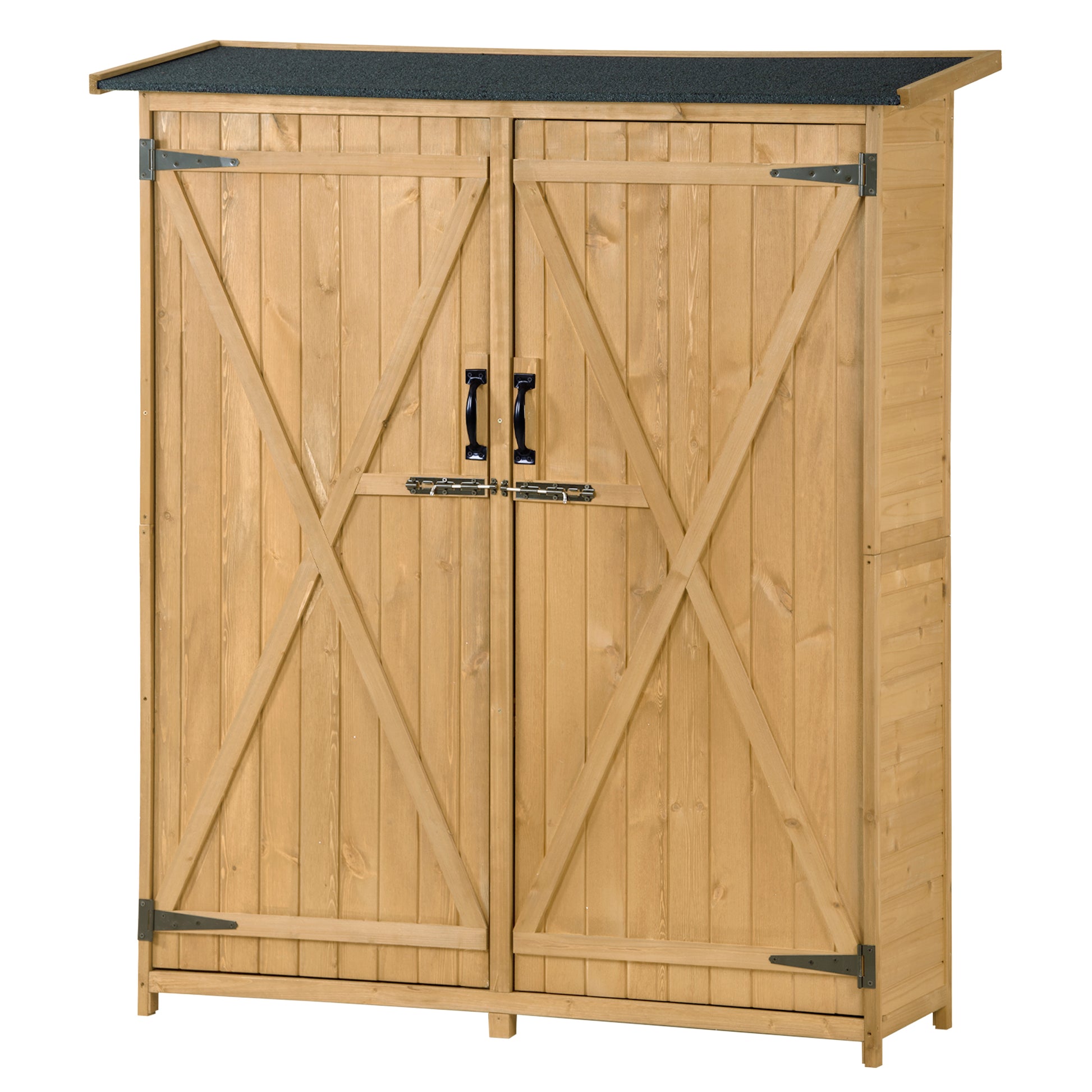 Outdoor 5.3Ft Hx4.6Ft L Wood Storage Shed Tool Organizer,Garden Shed, Storage Cabinet With Waterproof Asphalt Roof, Double Lockable Doors, 3 Tier Shelves For Backyard, Natural Natural Water Resistant Frame Garden & Outdoor Casual Wood Solid Wood