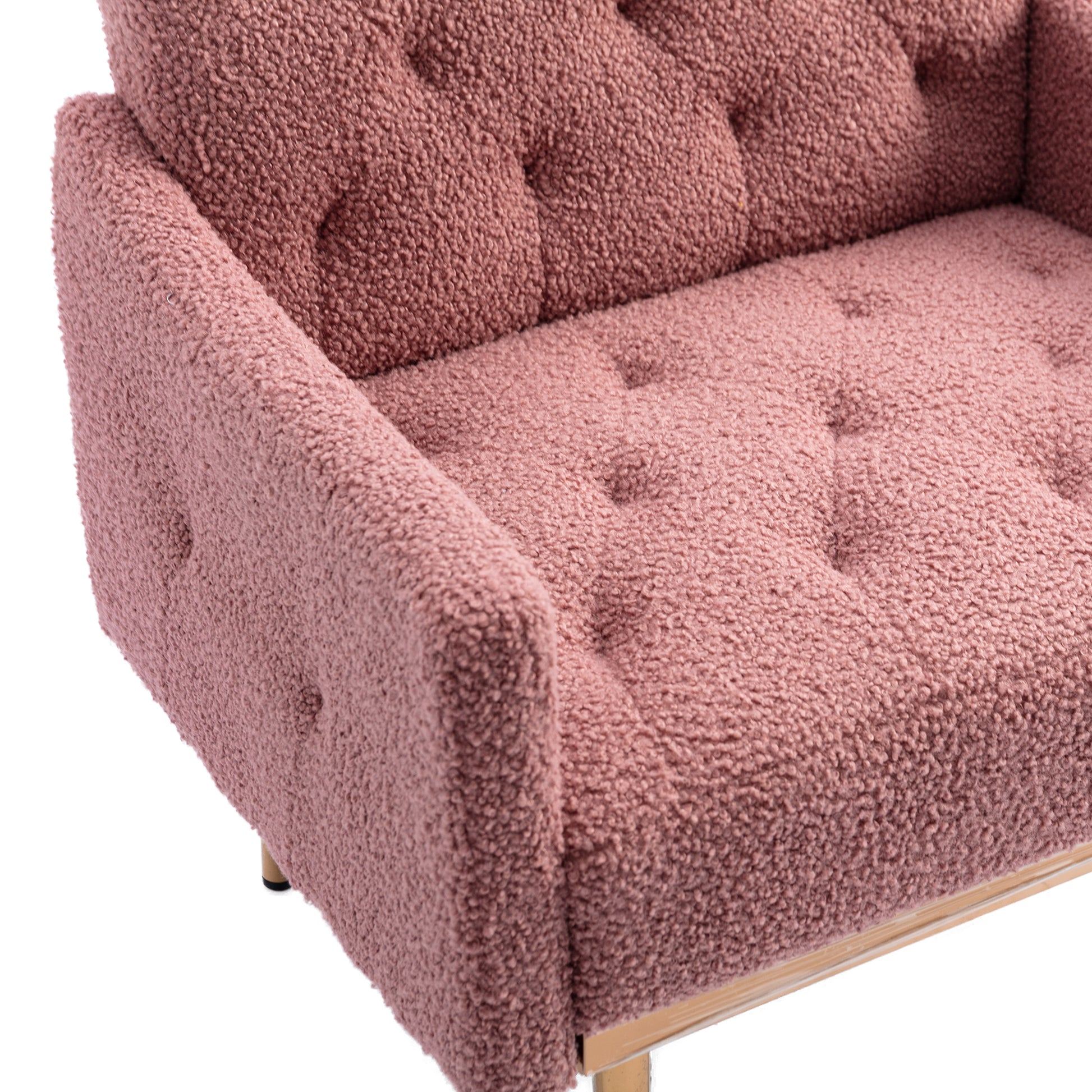 Coolmore Modern Accent Chair With Arms, Tufted Decorative Fabric Armchair With Gold Metal Legs, Upholstered Reading Chair For Living Room Bedroom Office Brush Pink Teddy Brush Pink Teddy Foam Teddy