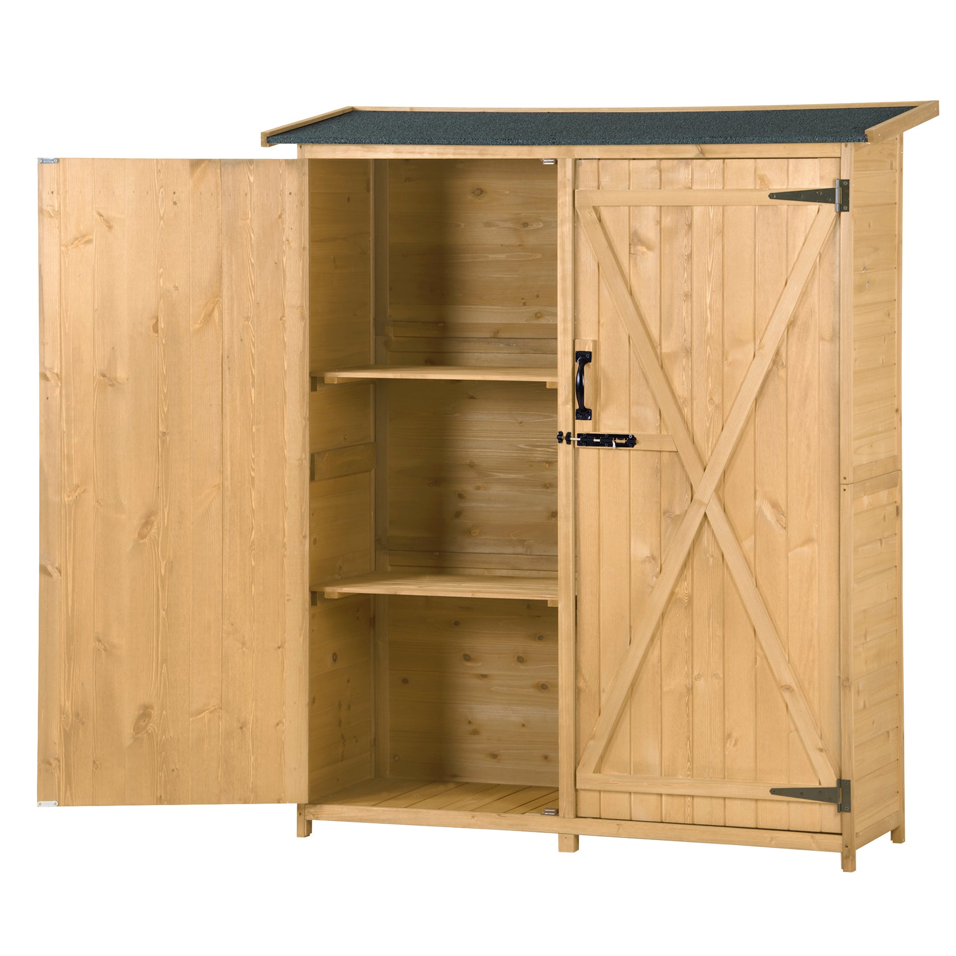 Outdoor 5.3Ft Hx4.6Ft L Wood Storage Shed Tool Organizer,Garden Shed, Storage Cabinet With Waterproof Asphalt Roof, Double Lockable Doors, 3 Tier Shelves For Backyard, Natural Natural Water Resistant Frame Garden & Outdoor Casual Wood Solid Wood