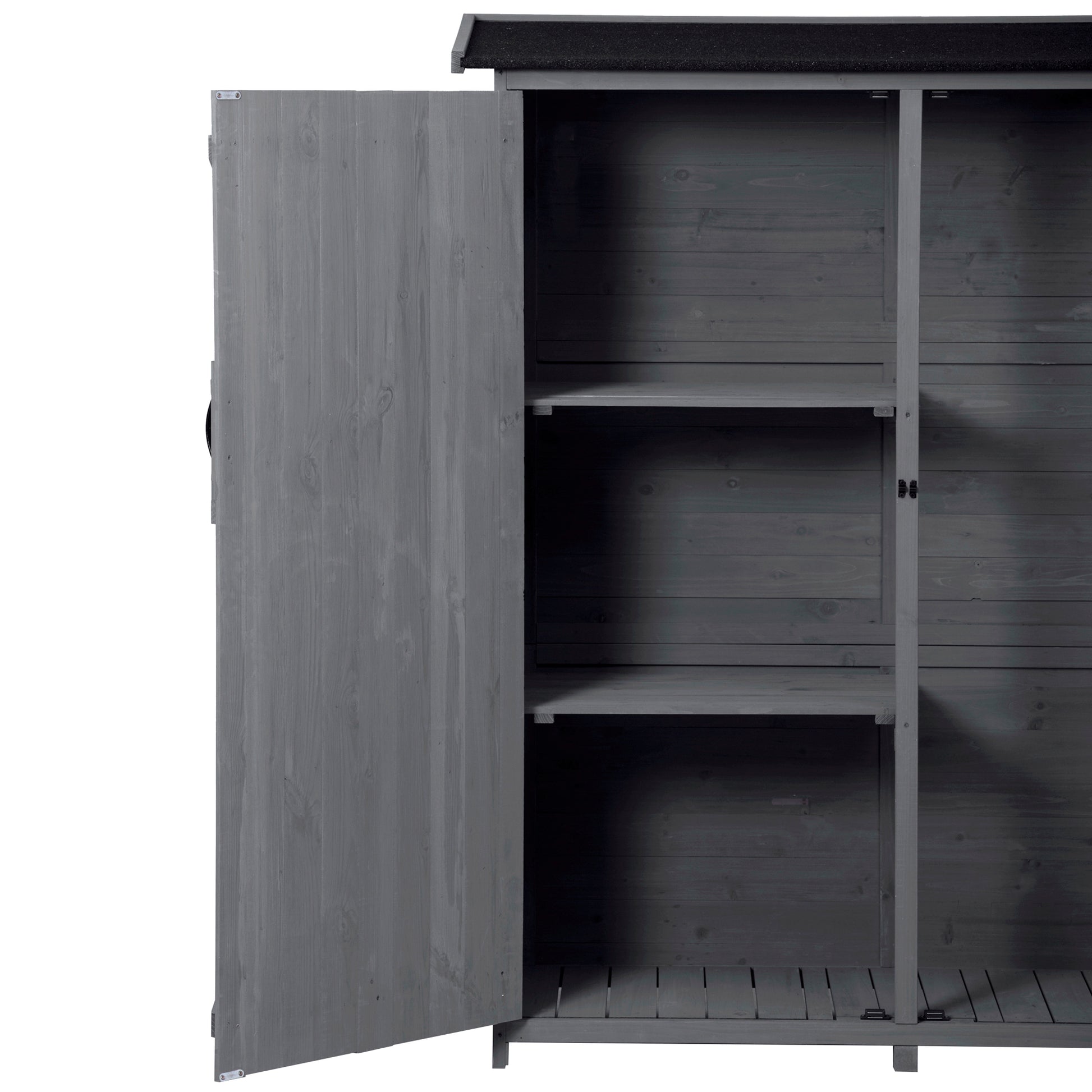 Outdoor 5.3Ft Hx4.6Ft L Wood Storage Shed Tool Organizer,Garden Shed, Storage Cabinet With Waterproof Asphalt Roof, Double Lockable Doors, 3 Tier Shelves For Backyard, Gray Gray Water Resistant Frame Garden & Outdoor Casual Wood Solid Wood