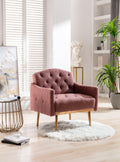 Coolmore Modern Accent Chair With Arms, Tufted Decorative Fabric Armchair With Gold Metal Legs, Upholstered Reading Chair For Living Room Bedroom Office Brush Pink Teddy Brush Pink Teddy Foam Teddy