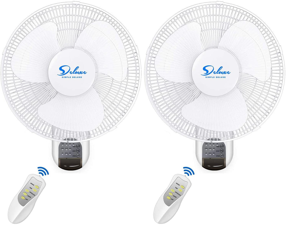 Simple Deluxe 2 Pack 16 Inch Digital Wall Mount Fan With Remote Control 3 Oscillating Modes, 3 Speed, 72 Inches Power Cord, White, 2 Exhaust White Metal