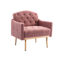 Coolmore Modern Accent Chair With Arms, Tufted Decorative Fabric Armchair With Gold Metal Legs, Upholstered Reading Chair For Living Room Bedroom Office Brush Pink Teddy Brush Pink Teddy Foam Teddy