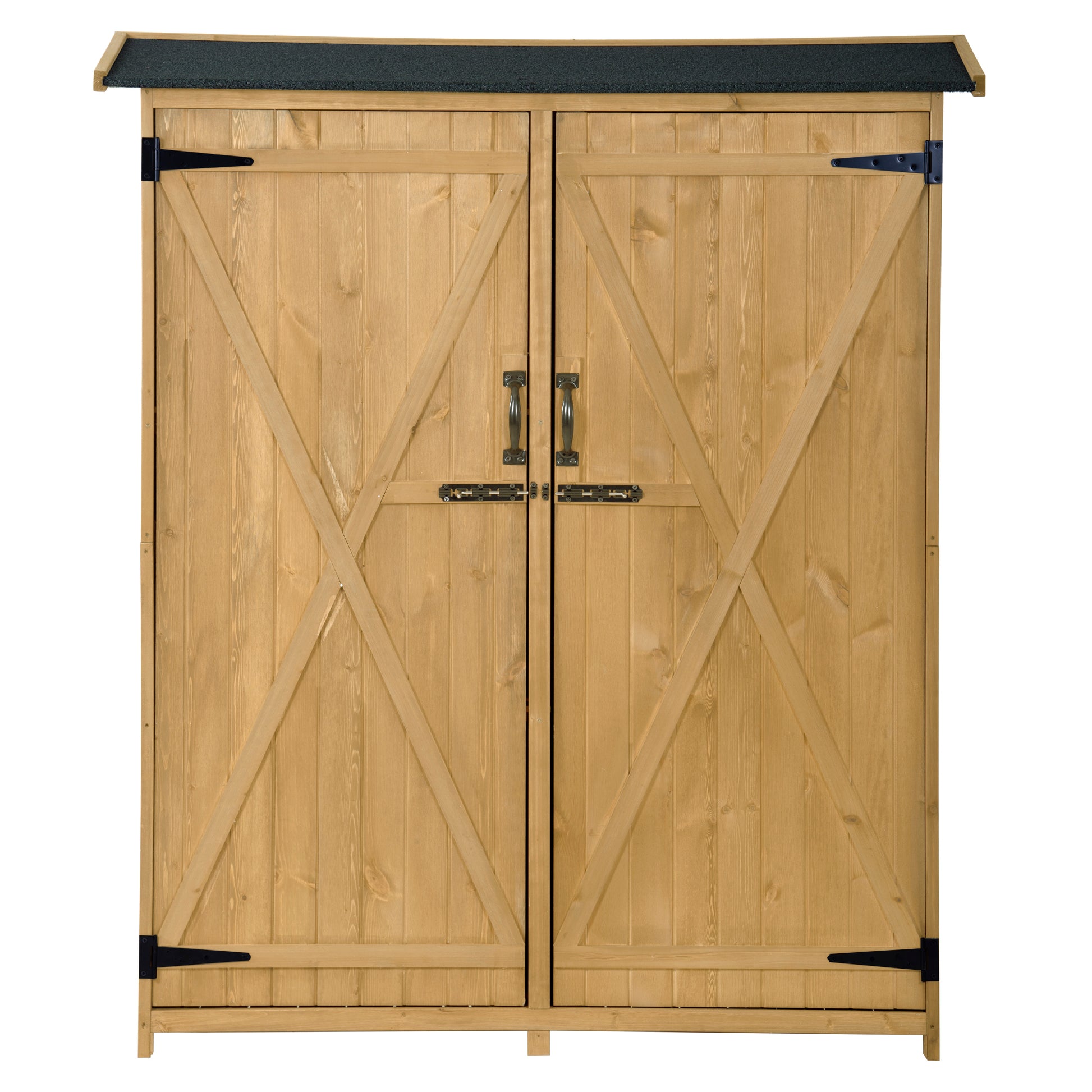 Outdoor 5.3Ft Hx4.6Ft L Wood Storage Shed Tool Organizer,Garden Shed, Storage Cabinet With Waterproof Asphalt Roof, Double Lockable Doors, 3 Tier Shelves For Backyard, Natural Natural Water Resistant Frame Garden & Outdoor Casual Wood Solid Wood
