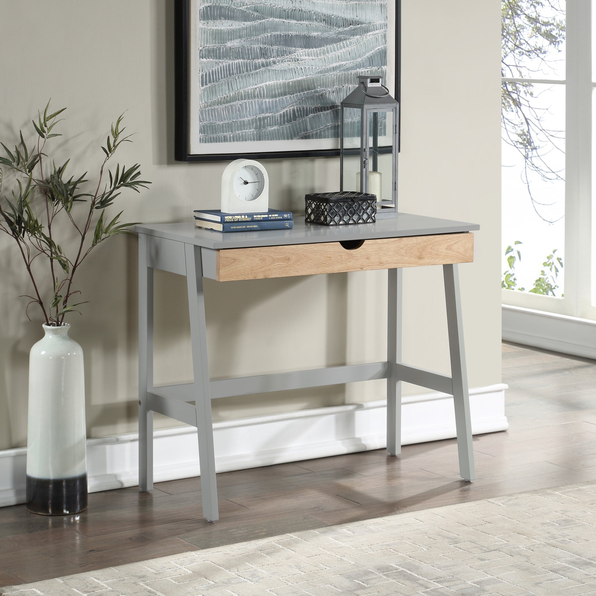 Hilton Desk In Gray Natural Gray Solid Wood