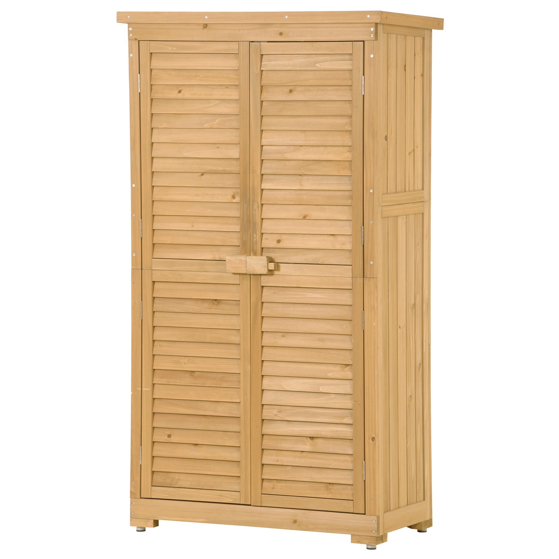 Wooden Garden Shed 3 Tier Patio Storage Cabinet Outdoor Organizer Wooden Lockers With Fir Wood Natural Wood Color Shutter Design Natural Water Resistant Frame Garden & Outdoor Casual Wood Solid Wood