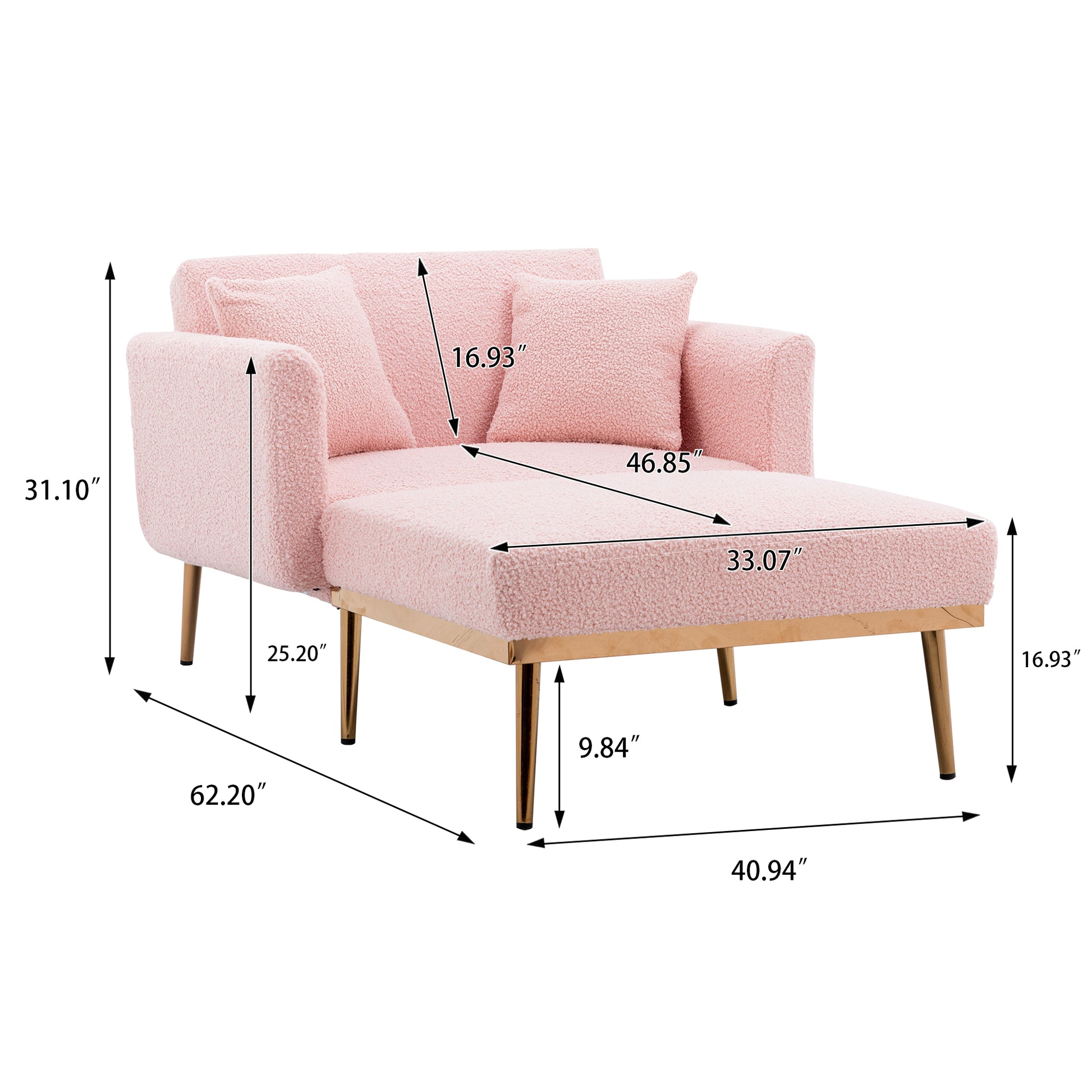 Coolmore Fashionable And Classic Style Chaise Lounge Chair Accent Chair For Living Room, Bedroom Teddy Pink Pink Teddy Foam Teddy