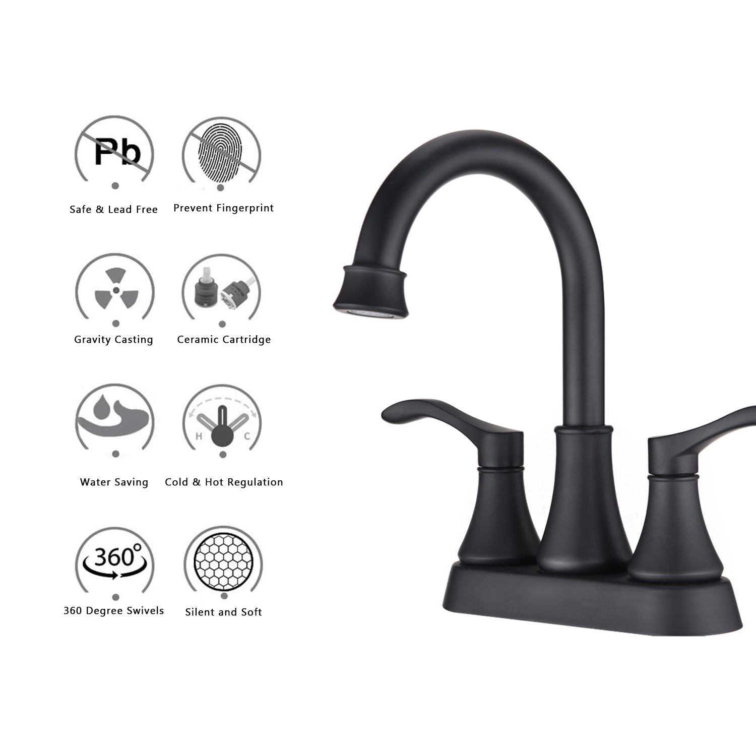 2 Handle Lavatory Faucet Bathroom Sink Faucet Black Brass