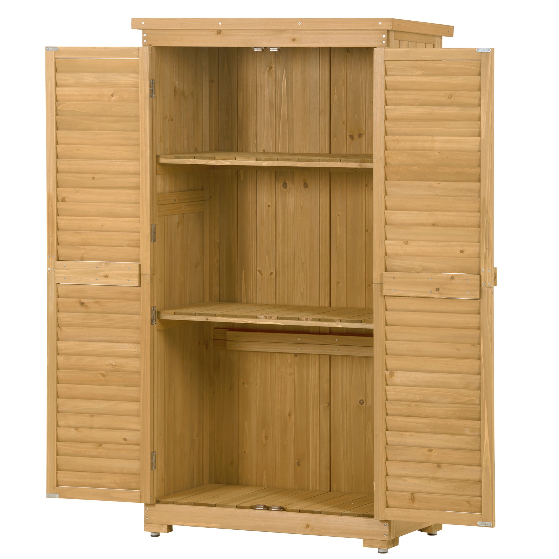 Wooden Garden Shed 3 Tier Patio Storage Cabinet Outdoor Organizer Wooden Lockers With Fir Wood Natural Wood Color Shutter Design Natural Water Resistant Frame Garden & Outdoor Casual Wood Solid Wood