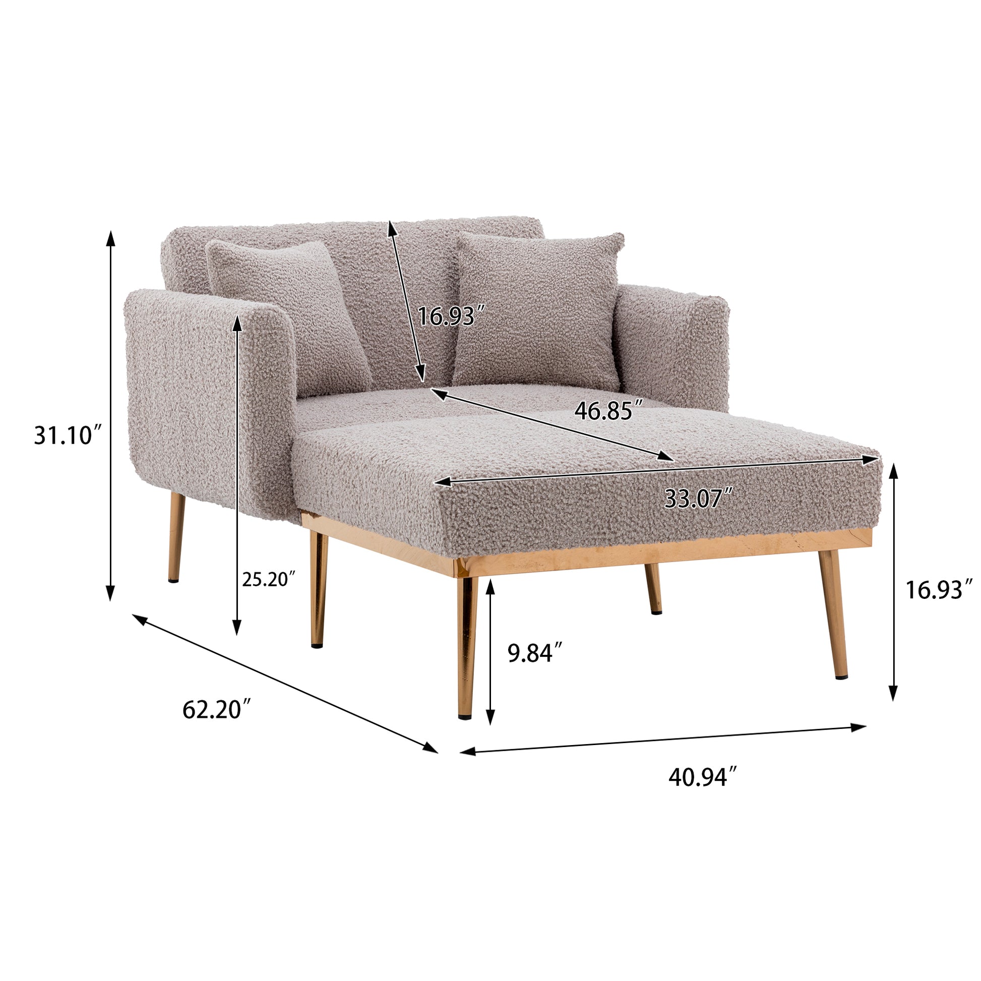 Coolmore Fashionable And Classic Style Chaise Lounge Chair Accent Chair For Living Room, Bedroom Grey Teddy Grey Teddy Foam Teddy