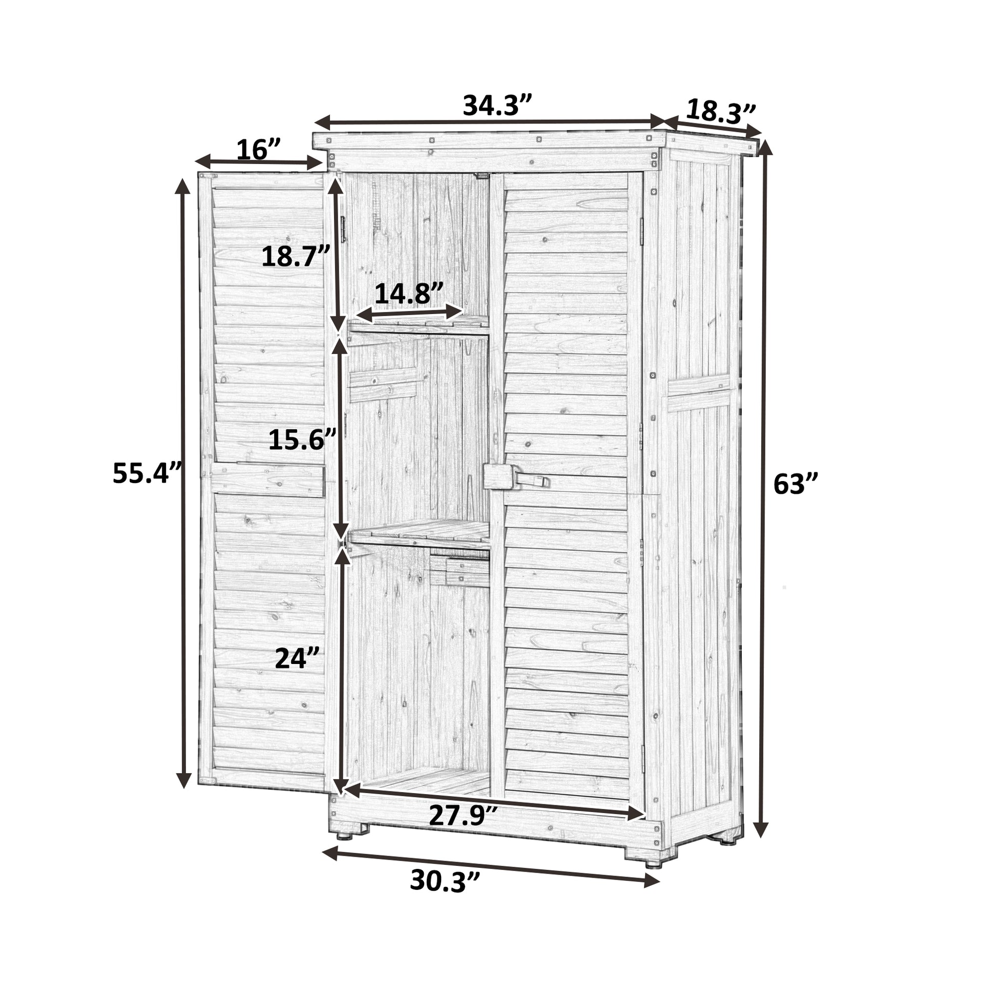 Wooden Garden Shed 3 Tier Patio Storage Cabinet Outdoor Organizer Wooden Lockers With Fir Wood Gray Wood Color Shutter Design Gray Water Resistant Frame Garden & Outdoor Casual Wood Solid Wood