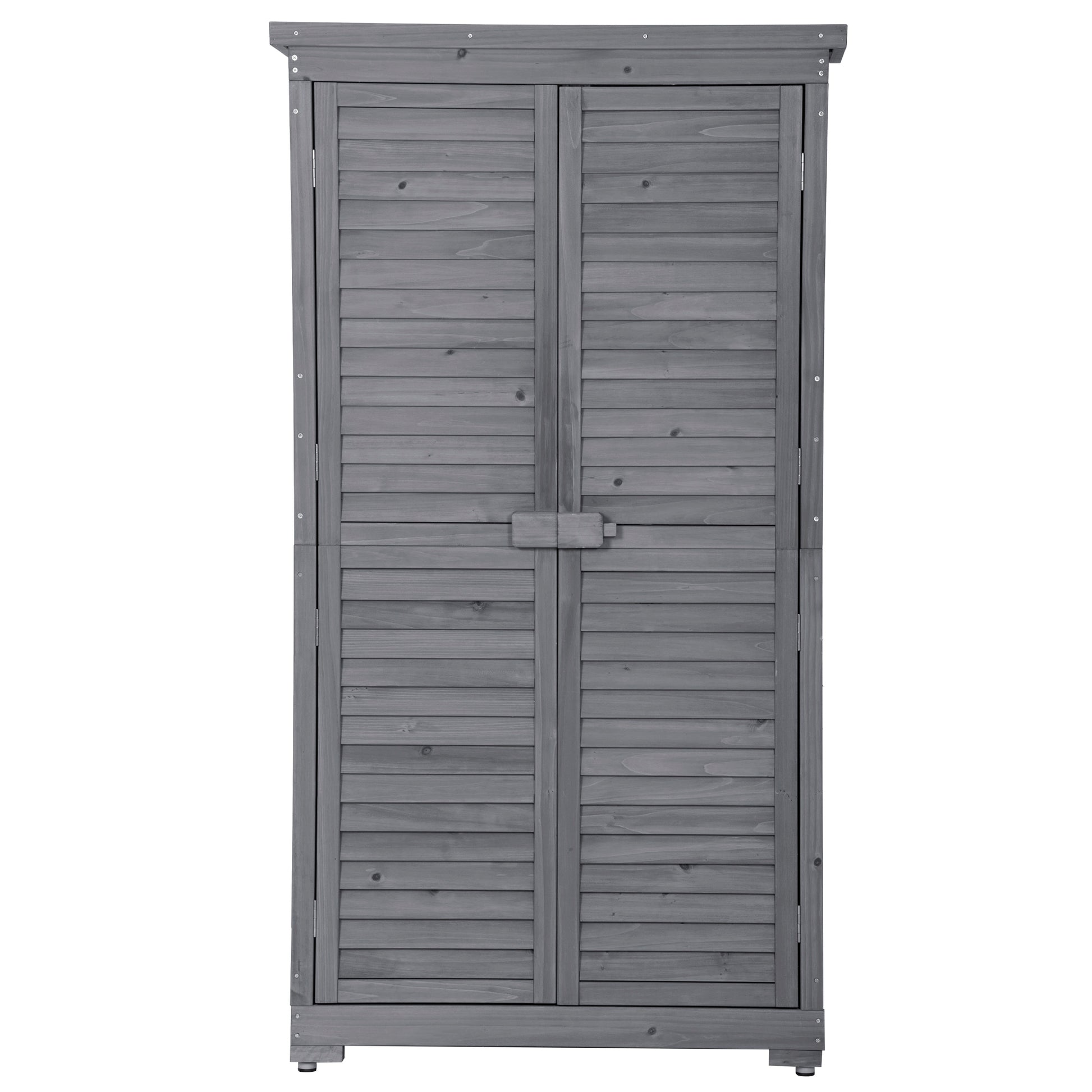 Wooden Garden Shed 3 Tier Patio Storage Cabinet Outdoor Organizer Wooden Lockers With Fir Wood Gray Wood Color Shutter Design Gray Water Resistant Frame Garden & Outdoor Casual Wood Solid Wood