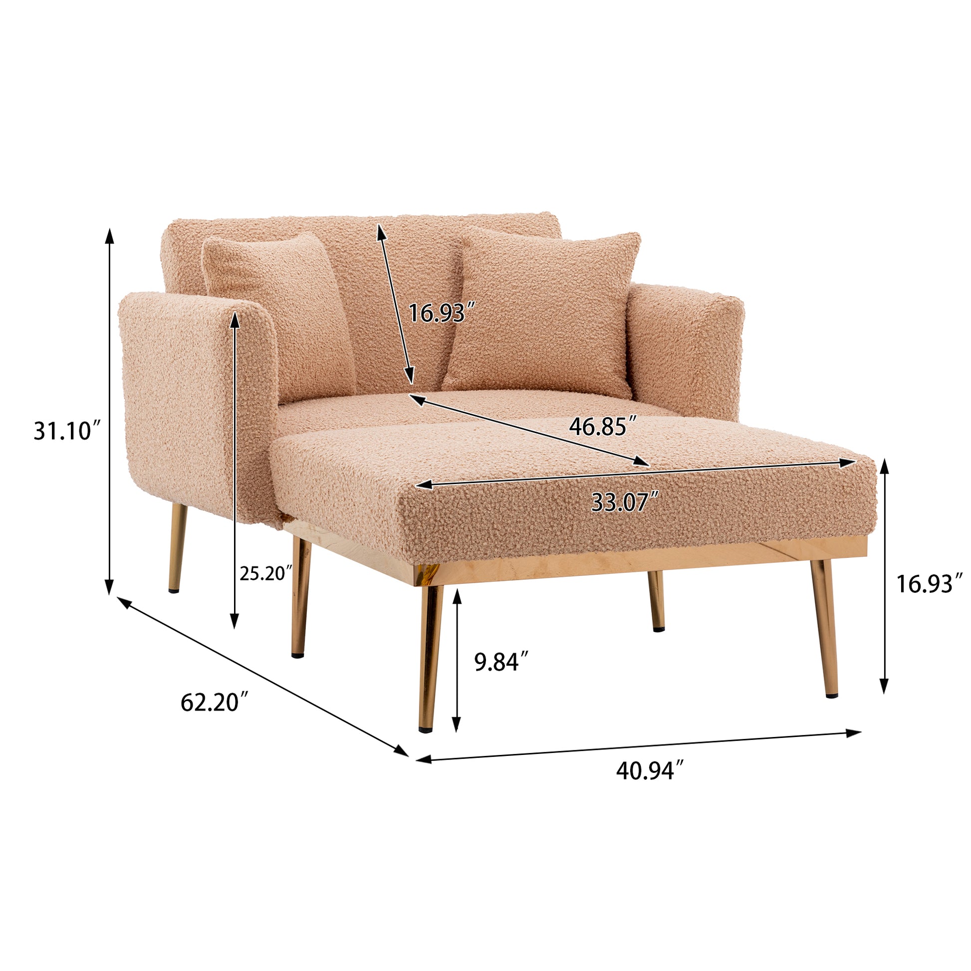 Coolmore Fashionable And Classic Style Chaise Lounge Chair Accent Chair For Living Room, Bedroom Camel Teddy Camel Teddy Foam Teddy