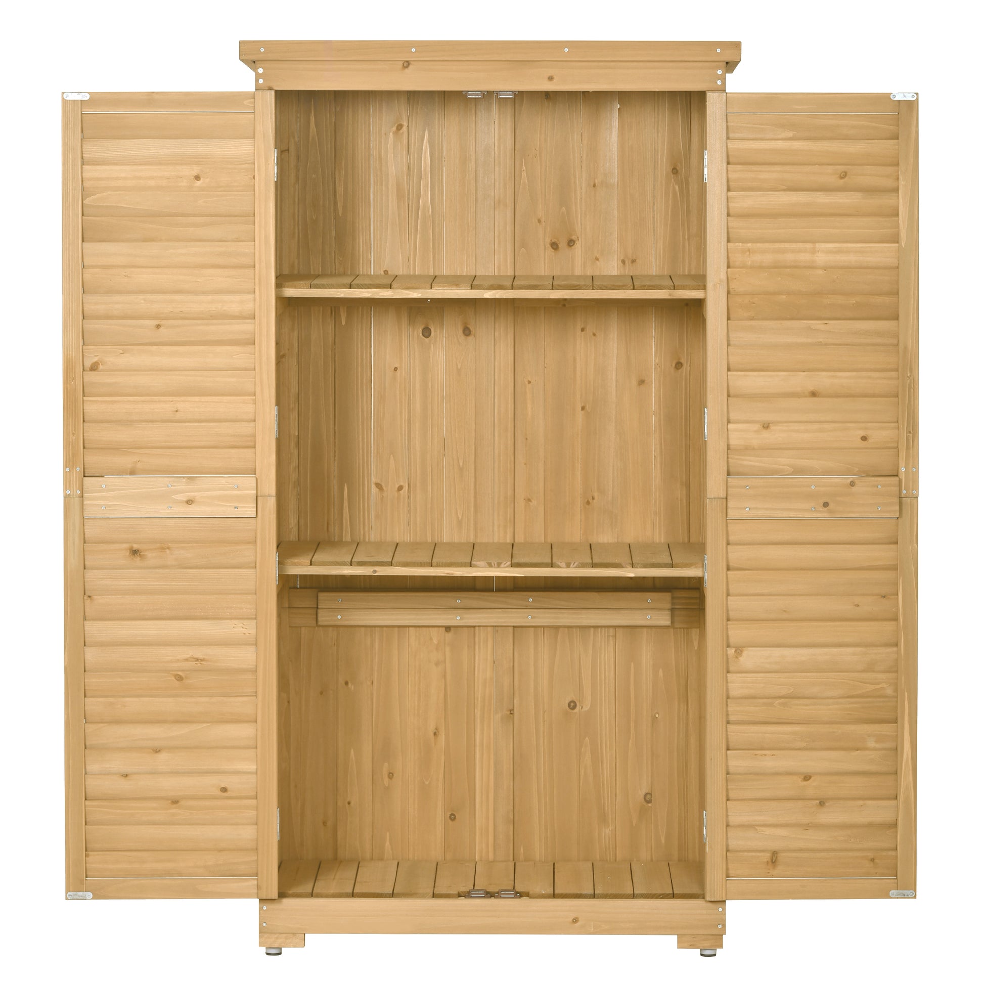 Wooden Garden Shed 3 Tier Patio Storage Cabinet Outdoor Organizer Wooden Lockers With Fir Wood Natural Wood Color Shutter Design Natural Water Resistant Frame Garden & Outdoor Casual Wood Solid Wood
