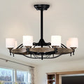 Dia 33 Inch Chandelier Ceiling Fan For Bedroom Dining Room Living Room Kitchen Farmhouse Entry,Matte Black Wood Grain Wood American Design,American Traditional,Classic,Contemporary,Farmhouse Glass Metal