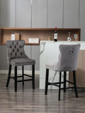 Contemporary Velvet Upholstered Barstools With Button Tufted Decoration And Wooden Legs, And Chrome Trim, Leisure Style Bar Chairs,Bar Stools, Set Of 2 Gray ,Sw1902Gy Gray Seats 2 American Design Rubberwood Foam Velvet