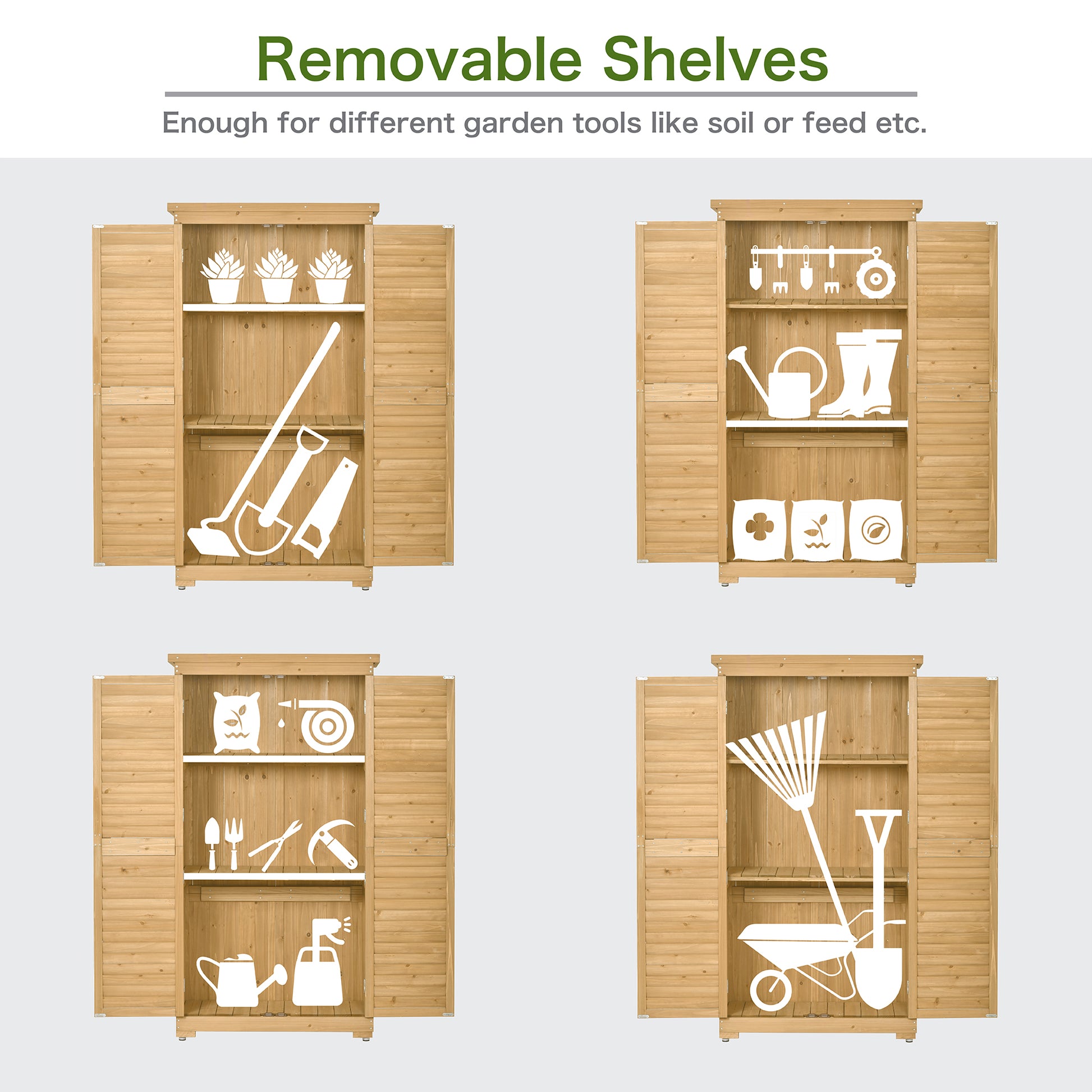 Wooden Garden Shed 3 Tier Patio Storage Cabinet Outdoor Organizer Wooden Lockers With Fir Wood Natural Wood Color Shutter Design Natural Water Resistant Frame Garden & Outdoor Casual Wood Solid Wood