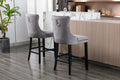 Contemporary Velvet Upholstered Barstools With Button Tufted Decoration And Wooden Legs, And Chrome Trim, Leisure Style Bar Chairs,Bar Stools, Set Of 2 Gray ,Sw1902Gy Gray Seats 2 American Design Rubberwood Foam Velvet