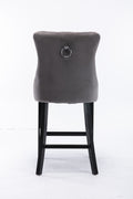 Contemporary Velvet Upholstered Barstools With Button Tufted Decoration And Wooden Legs, And Chrome Trim, Leisure Style Bar Chairs,Bar Stools, Set Of 2 Gray ,Sw1902Gy Gray Seats 2 American Design Rubberwood Foam Velvet