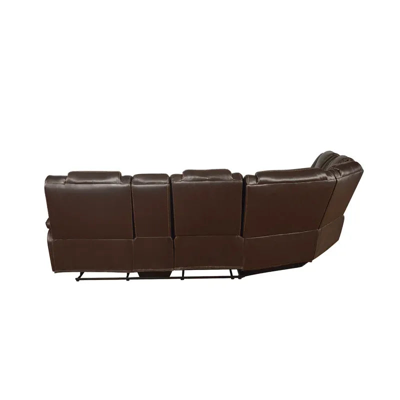 Hong Kong Power Reclining Sectional Made With Faux Leather In Brown Brown Faux Leather Metal Primary Living Space Medium Soft Cushion Back Contemporary,Modern U Shaped Pillow Top Arms Solid Wood Mdf Leather 5 Seat