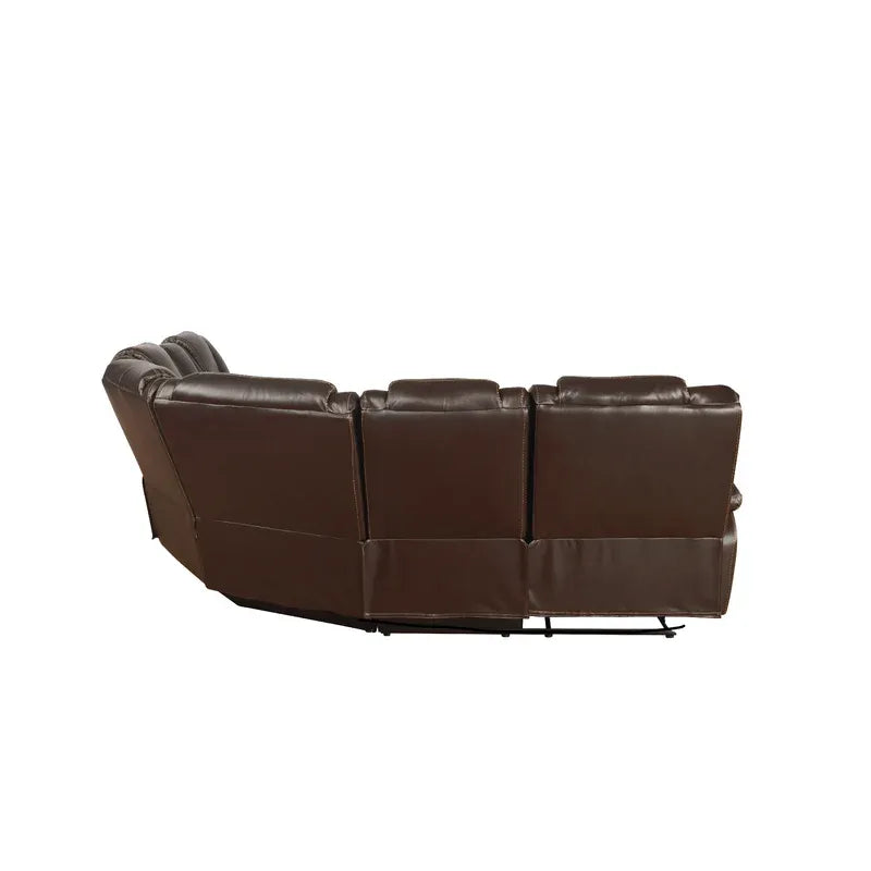 Hong Kong Power Reclining Sectional Made With Faux Leather In Brown Brown Faux Leather Metal Primary Living Space Medium Soft Cushion Back Contemporary,Modern U Shaped Pillow Top Arms Solid Wood Mdf Leather 5 Seat