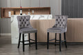 Contemporary Velvet Upholstered Barstools With Button Tufted Decoration And Wooden Legs, And Chrome Trim, Leisure Style Bar Chairs,Bar Stools, Set Of 2 Gray ,Sw1902Gy Gray Seats 2 American Design Rubberwood Foam Velvet