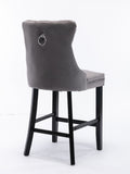 Contemporary Velvet Upholstered Barstools With Button Tufted Decoration And Wooden Legs, And Chrome Trim, Leisure Style Bar Chairs,Bar Stools, Set Of 2 Gray 1902Gy Gray Foam Velvet