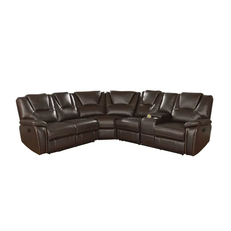 Hong Kong Power Reclining Sectional Made With Faux Leather In Brown Brown Faux Leather Metal Primary Living Space Medium Soft Cushion Back Contemporary,Modern U Shaped Pillow Top Arms Solid Wood Mdf Leather 5 Seat