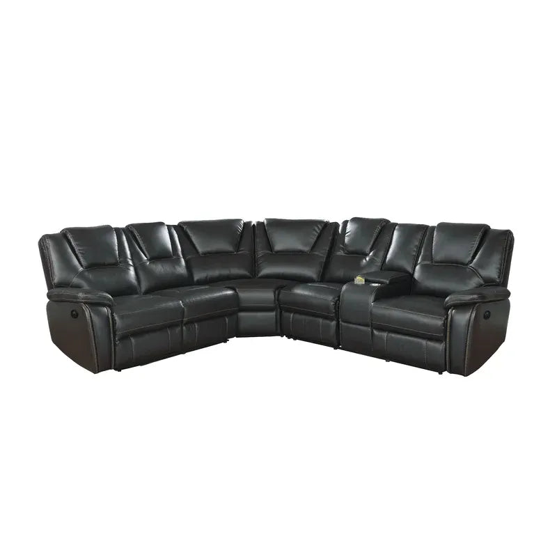 Hong Kong Power Reclining Sectional Made With Faux Leather In Black Black Faux Leather Metal Primary Living Space Medium Soft Cushion Back Heavy Duty Contemporary,Modern L Shaped Solid Wood Mdf Faux Leather 5 Seat