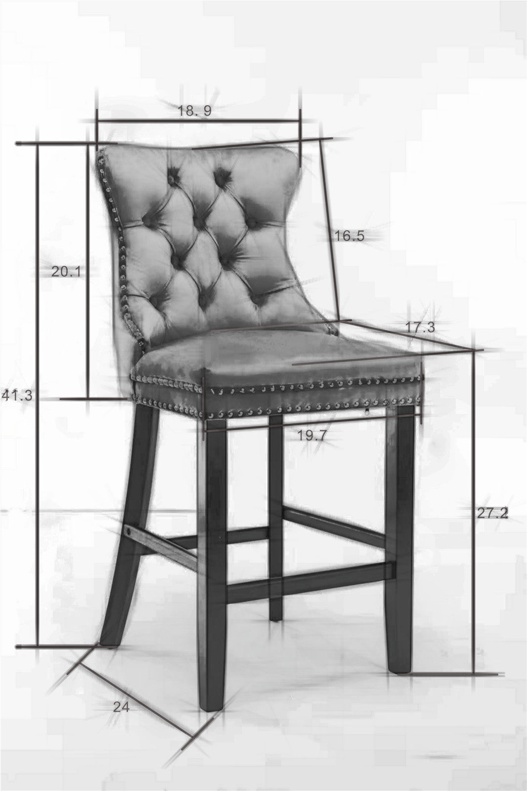 Contemporary Velvet Upholstered Barstools With Button Tufted Decoration And Wooden Legs, And Chrome Trim, Leisure Style Bar Chairs,Bar Stools, Set Of 2 Blue ,Sw2002Bl Blue Seats 2 American Design Rubberwood Foam Velvet