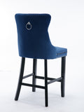 Contemporary Velvet Upholstered Barstools With Button Tufted Decoration And Wooden Legs, And Chrome Trim, Leisure Style Bar Chairs,Bar Stools, Set Of 2 Blue ,Sw2002Bl Blue Seats 2 American Design Rubberwood Foam Velvet