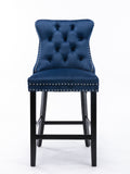 Contemporary Velvet Upholstered Barstools With Button Tufted Decoration And Wooden Legs, And Chrome Trim, Leisure Style Bar Chairs,Bar Stools, Set Of 2 Blue 1902Bl Blue Foam Velvet