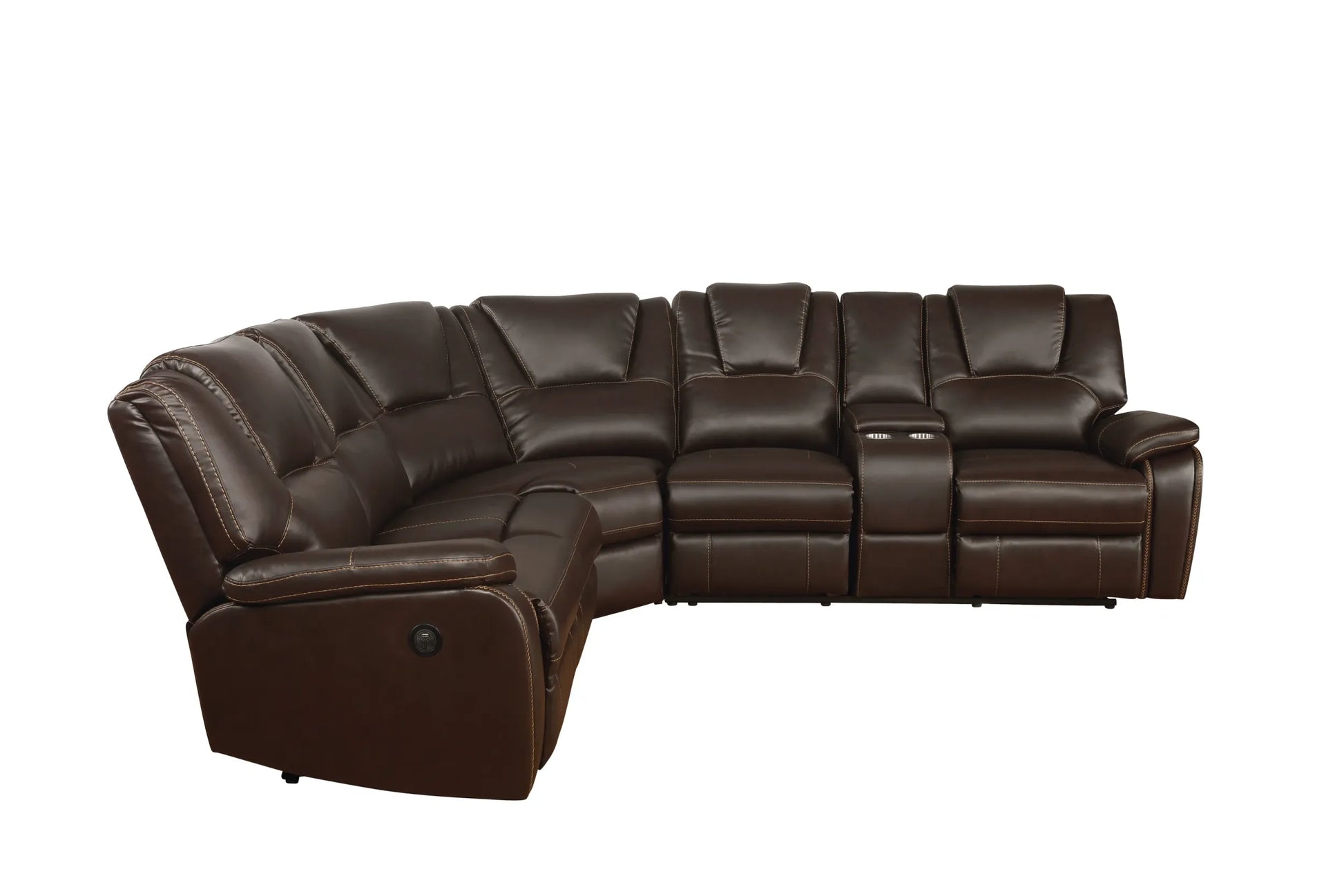 Hong Kong Power Reclining Sectional Made With Faux Leather In Brown Brown Faux Leather Metal Primary Living Space Medium Soft Cushion Back Contemporary,Modern U Shaped Pillow Top Arms Solid Wood Mdf Leather 5 Seat