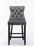 Contemporary Velvet Upholstered Barstools With Button Tufted Decoration And Wooden Legs, And Chrome Trim, Leisure Style Bar Chairs,Bar Stools, Set Of 2 Gray 1902Gy Gray Foam Velvet
