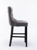 Contemporary Velvet Upholstered Barstools With Button Tufted Decoration And Wooden Legs, And Chrome Trim, Leisure Style Bar Chairs,Bar Stools, Set Of 2 Gray 1902Gy Gray Foam Velvet