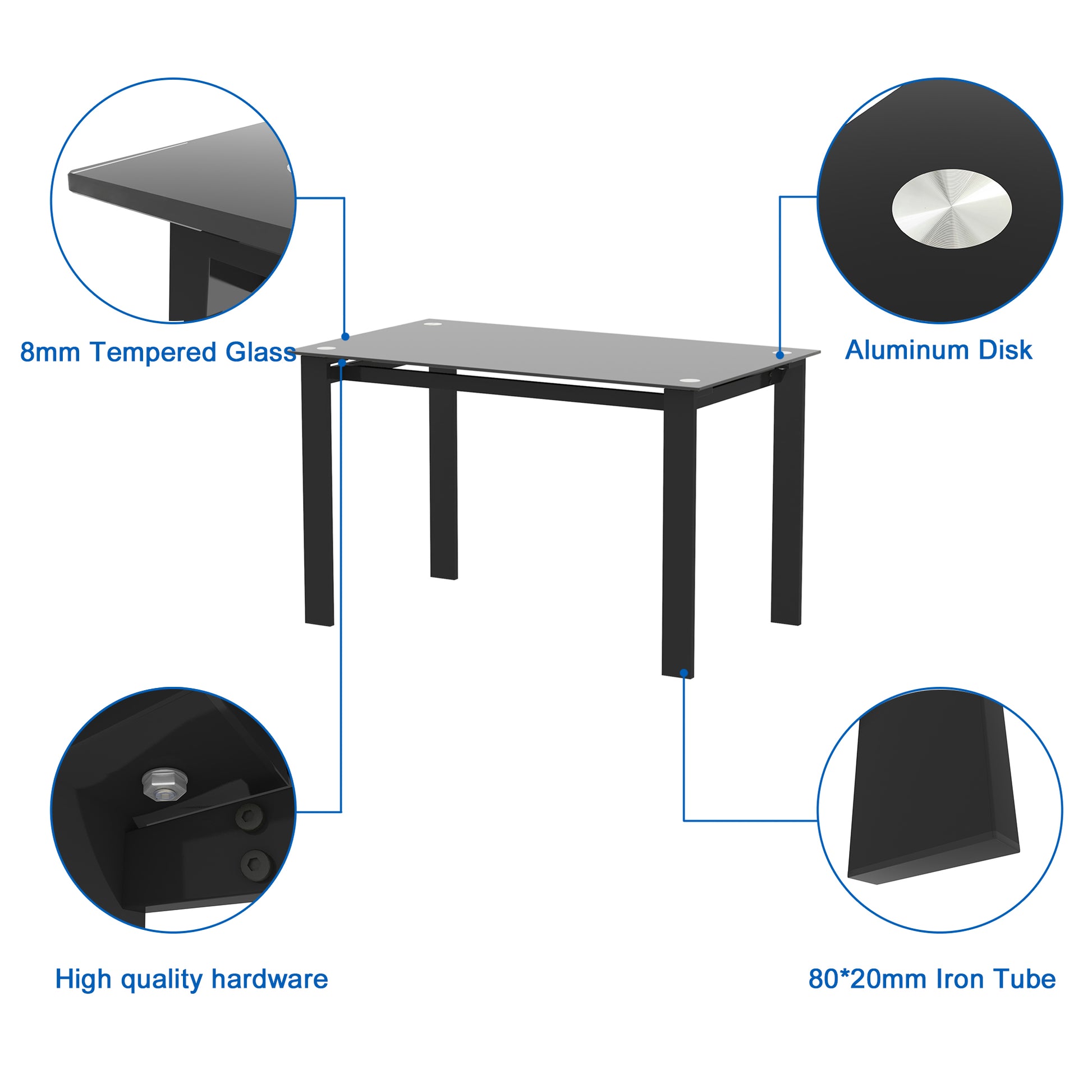 7 Piece Dining Table Set, Dining Table And Chair Black Glass