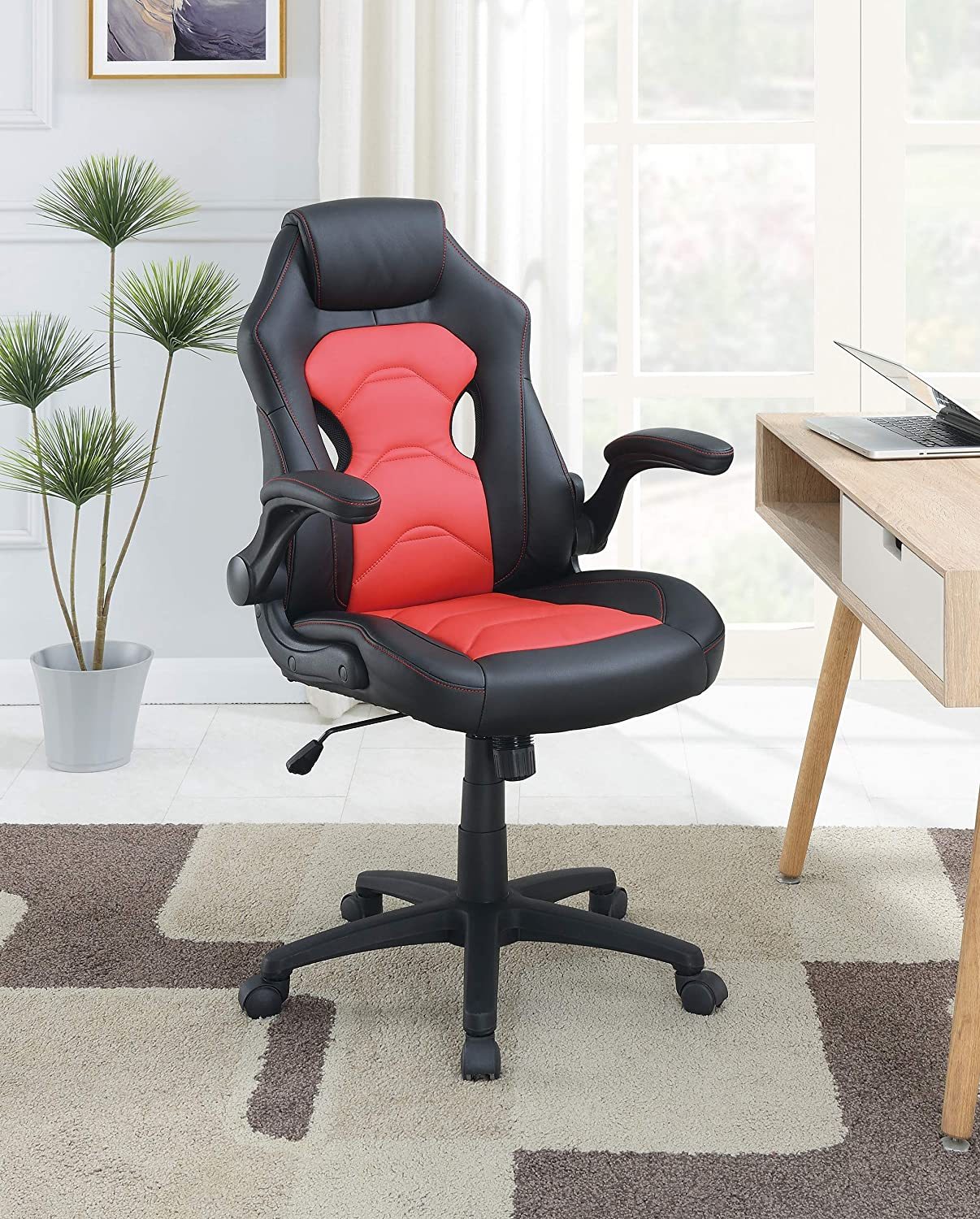 Office Chair Upholstered 1Pc Comfort Chair Relax Gaming Office Chair Work Black And Red Color Black Red Office Contemporary,Modern Office Chairs Solid Back Adjustable Height Fabric