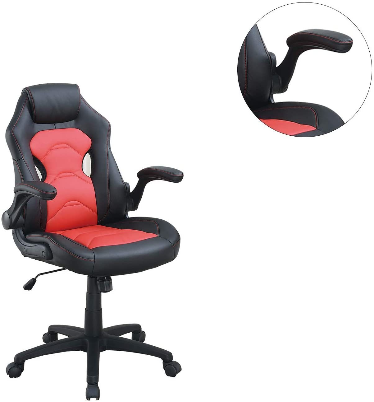 Office Chair Upholstered 1Pc Comfort Chair Relax Gaming Office Chair Work Black And Red Color Black Red Office Contemporary,Modern Office Chairs Solid Back Adjustable Height Fabric