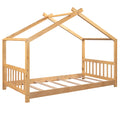 Twin Size House Platform Bed With Headboard And Footboard,Roof Design,Natural Natural Pine