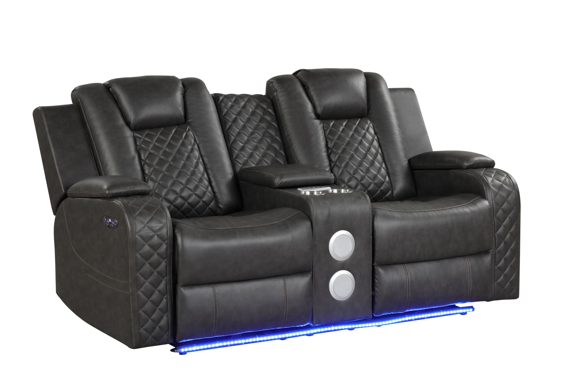 Benz Led & Power Recliner 2 Pc Made With Faux Leather In Gray Grey Faux Leather Metal Primary Living Space Medium Soft Cushion Back Contemporary,Modern Rolled Arms Solid Wood Mdf Faux Leather 5 Seat