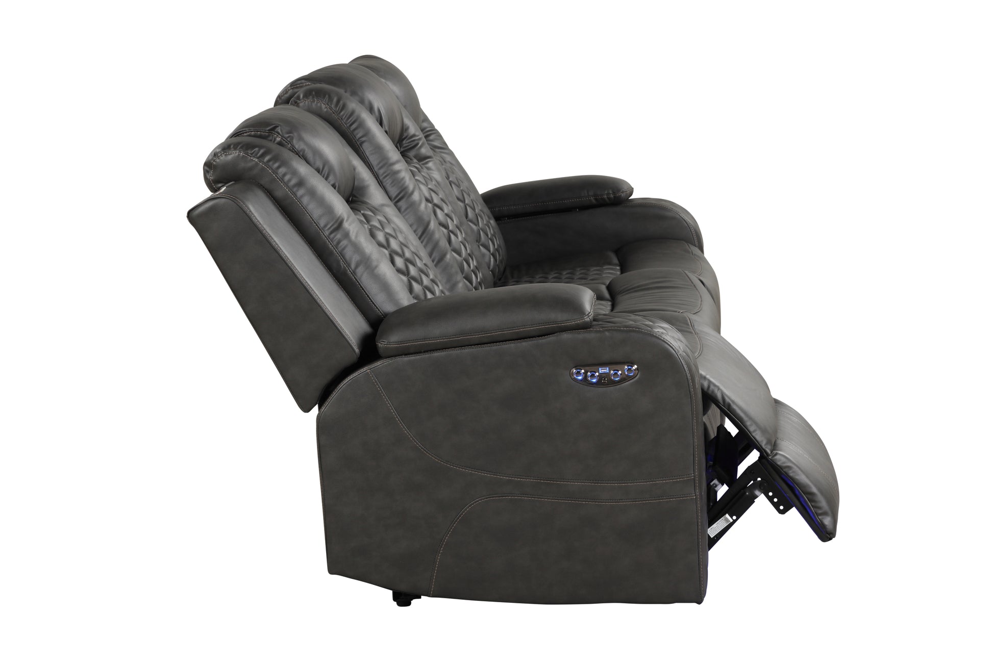 Benz Led & Power Recliner 2 Pc Made With Faux Leather In Gray Grey Faux Leather Metal Primary Living Space Medium Soft Cushion Back Contemporary,Modern Rolled Arms Solid Wood Mdf Faux Leather 5 Seat