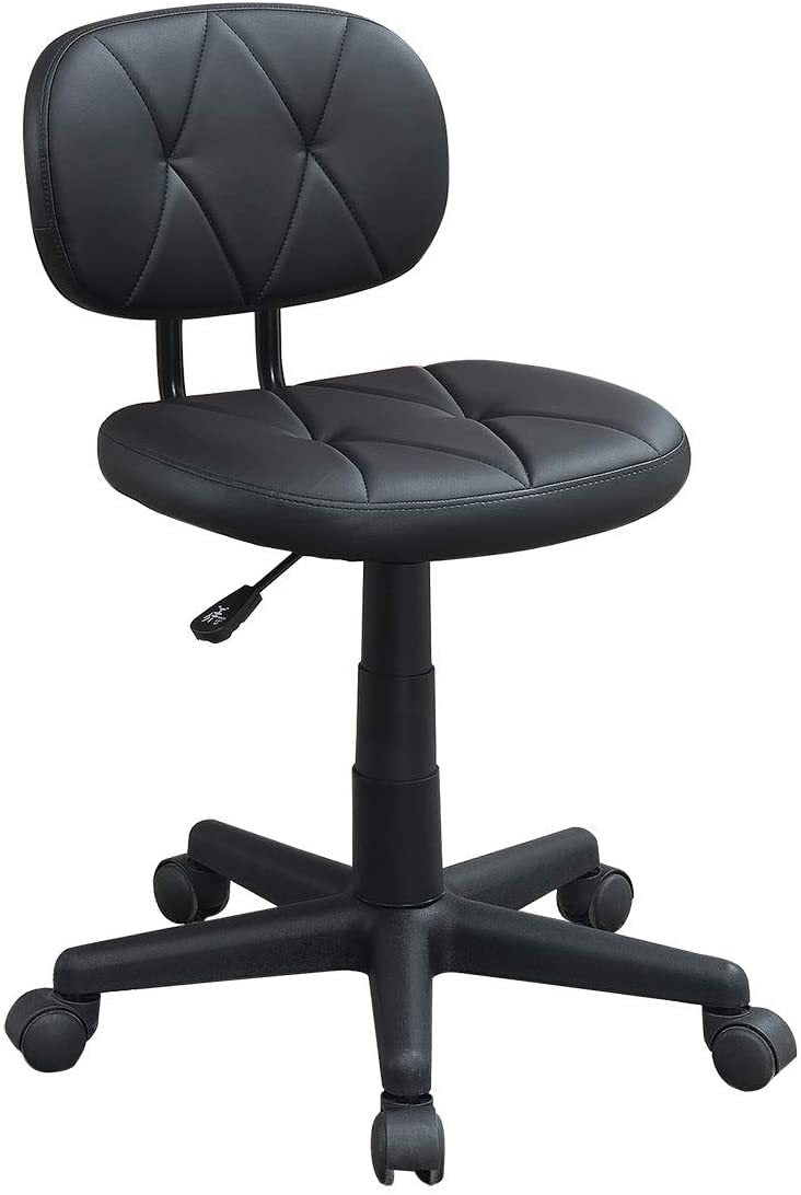 Modern 1Pc Office Chair Black Tufted Design Upholstered Chairs With Wheels Caster Black Office Foam Modern Tufted Back Adjustable Height Plastic