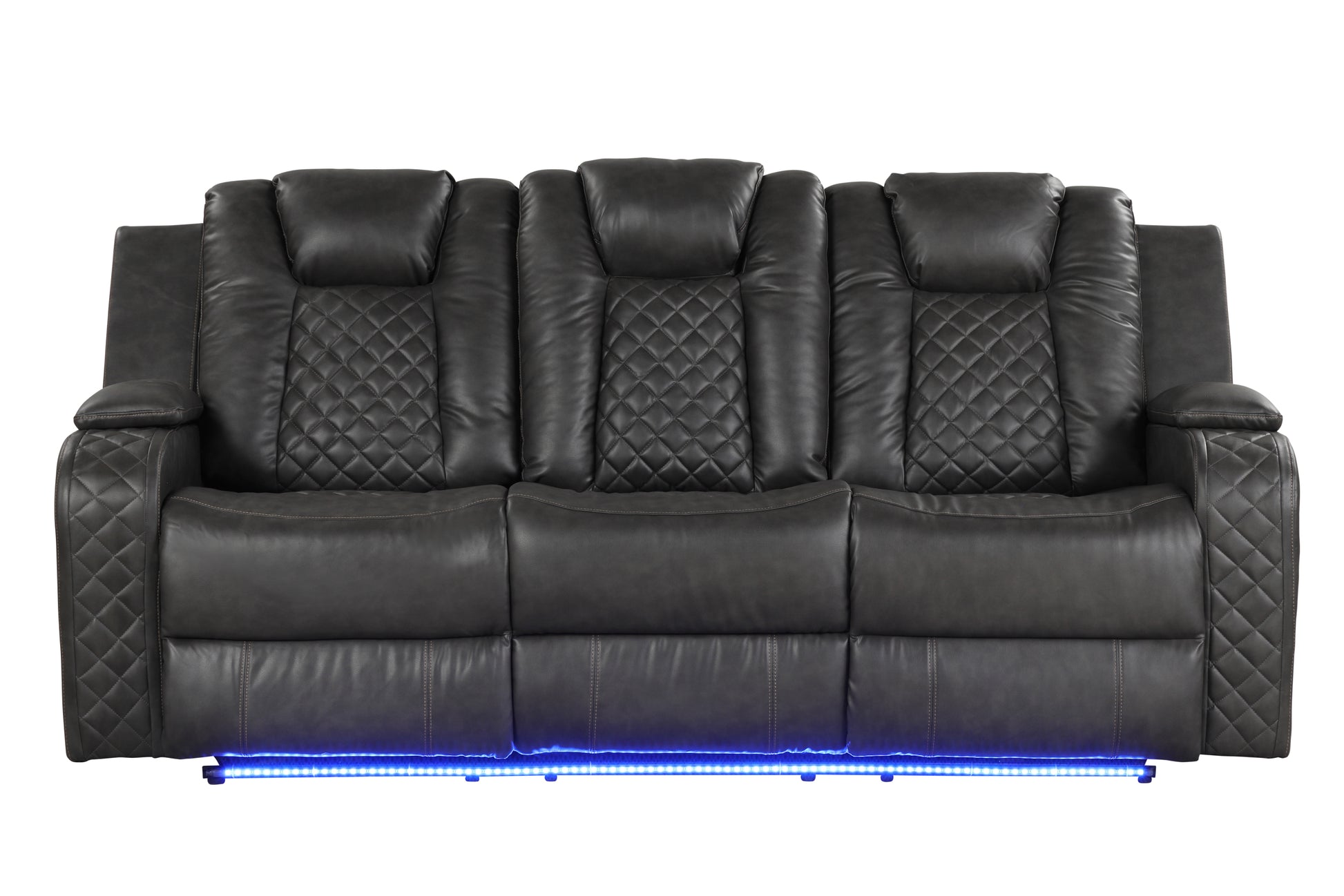 Benz Led & Power Recliner 2 Pc Made With Faux Leather In Gray Grey Faux Leather Metal Primary Living Space Medium Soft Cushion Back Contemporary,Modern Rolled Arms Solid Wood Mdf Faux Leather 5 Seat