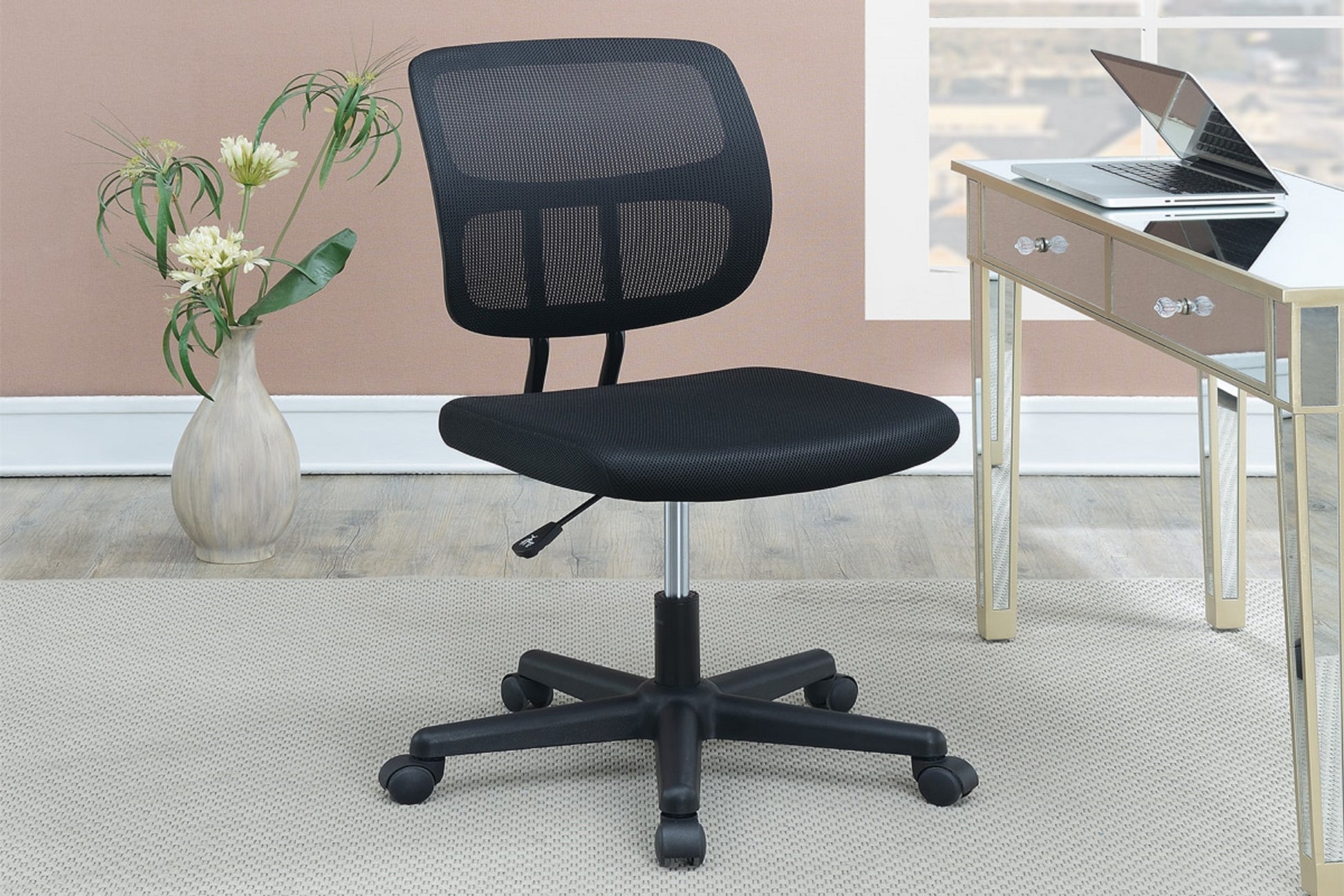 Elegant Design 1Pc Office Chair Black Mesh Desk Chairs Wheelsmaterial Seats Black Office Modern,Transitional Office Chairs Nylon Mesh