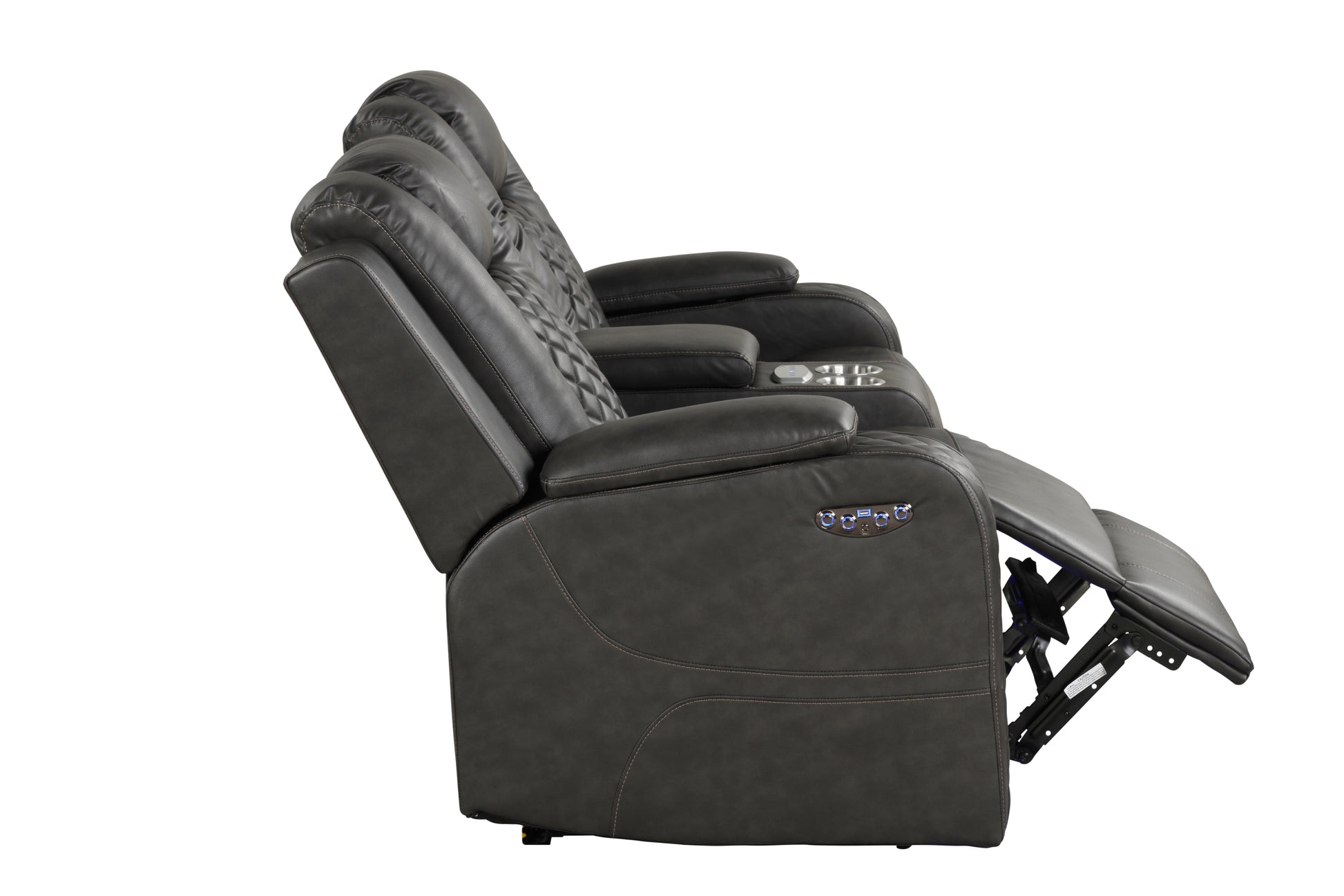 Benz Led & Power Recliner 3 Pc Made With Faux Leather In Gray Grey Faux Leather Metal Primary Living Space Medium Soft Cushion Back Contemporary,Modern Solid Wood Mdf Faux Leather 6 Seat