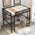 Full Size Loft Metal&Mdf Bed With Long Desk And Shelves,Black Black Metal