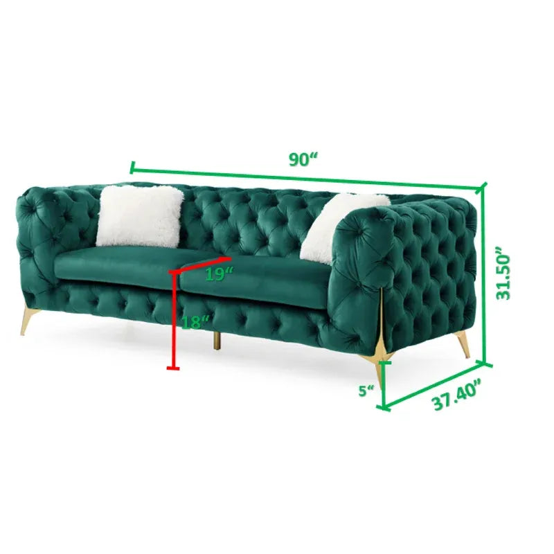 Moderno Tufted 2 Pc Living Room Set Finished In Velvet Fabric In Green Green Wood 5 Seat