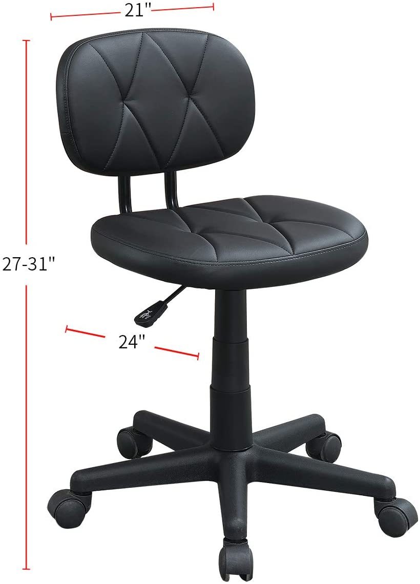 Modern 1Pc Office Chair Black Tufted Design Upholstered Chairs With Wheels Caster Black Office Foam Modern Tufted Back Adjustable Height Plastic